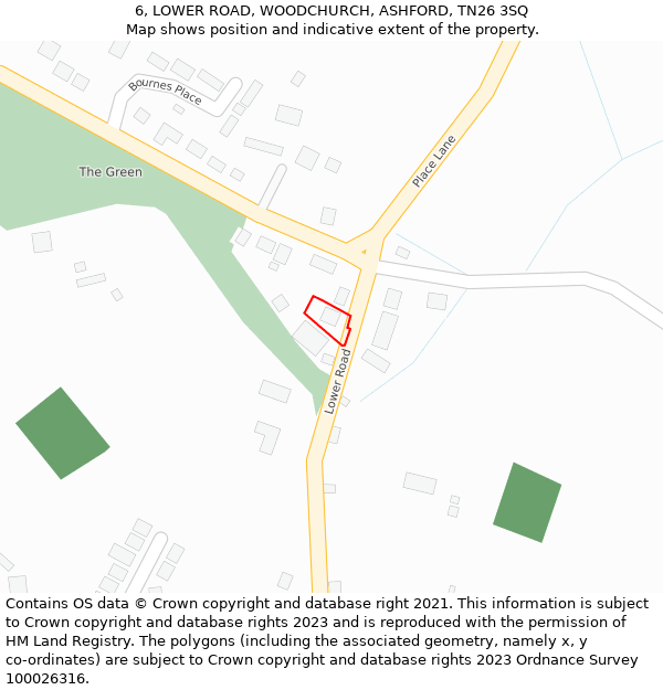 6, LOWER ROAD, WOODCHURCH, ASHFORD, TN26 3SQ: Location map and indicative extent of plot