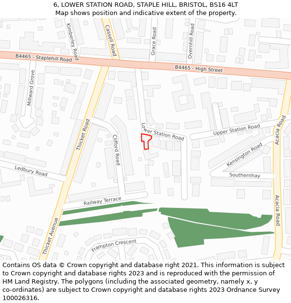 6, LOWER STATION ROAD, STAPLE HILL, BRISTOL, BS16 4LT: Location map and indicative extent of plot
