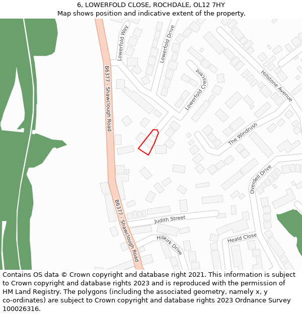 6, LOWERFOLD CLOSE, ROCHDALE, OL12 7HY: Location map and indicative extent of plot