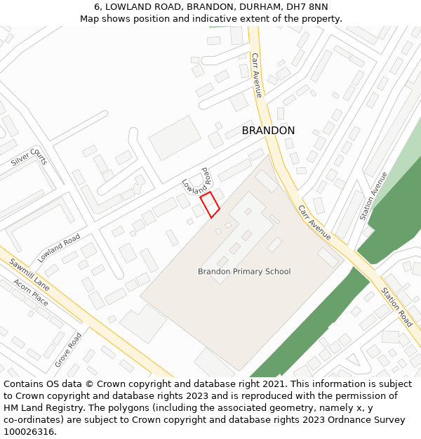 6, LOWLAND ROAD, BRANDON, DURHAM, DH7 8NN: Location map and indicative extent of plot