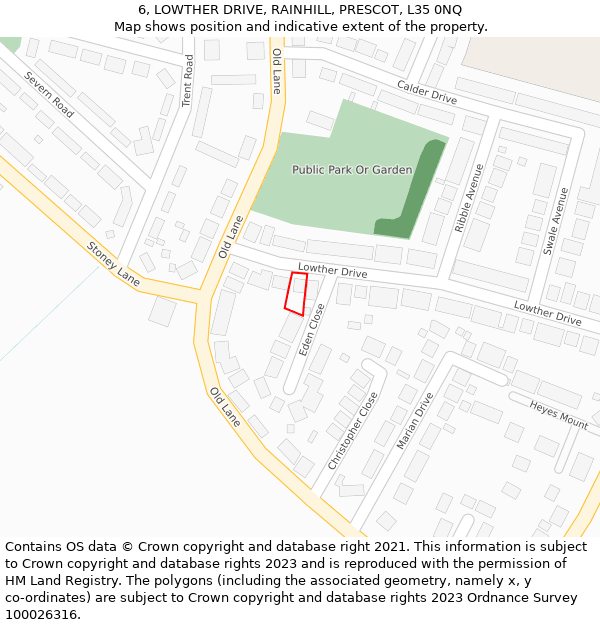 6, LOWTHER DRIVE, RAINHILL, PRESCOT, L35 0NQ: Location map and indicative extent of plot