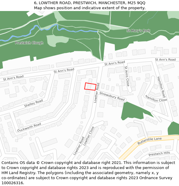 6, LOWTHER ROAD, PRESTWICH, MANCHESTER, M25 9QQ: Location map and indicative extent of plot