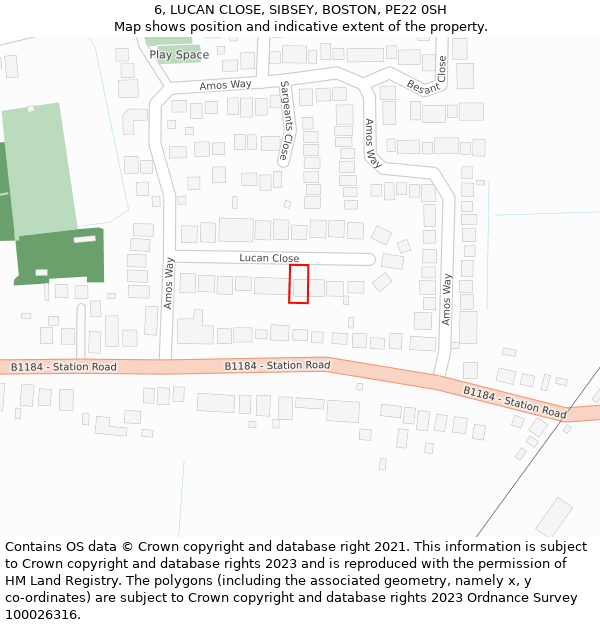 6, LUCAN CLOSE, SIBSEY, BOSTON, PE22 0SH: Location map and indicative extent of plot