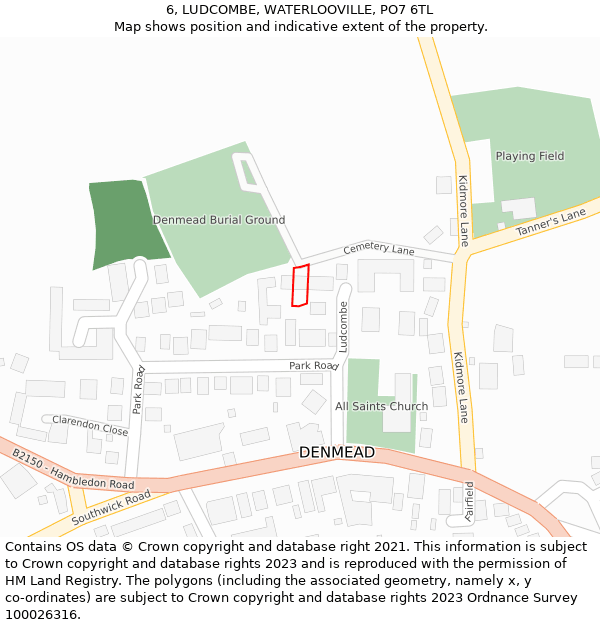 6, LUDCOMBE, WATERLOOVILLE, PO7 6TL: Location map and indicative extent of plot