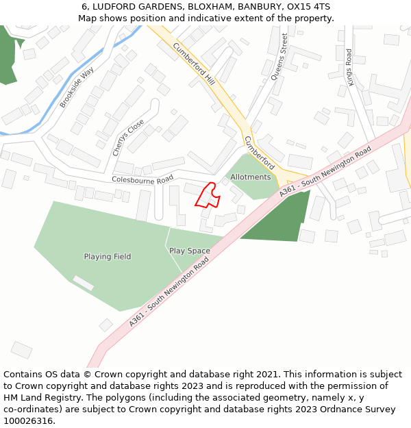 6, LUDFORD GARDENS, BLOXHAM, BANBURY, OX15 4TS: Location map and indicative extent of plot