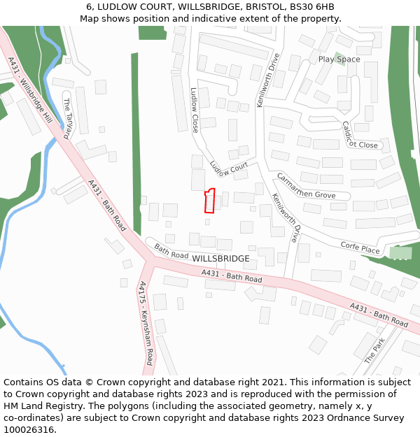 6, LUDLOW COURT, WILLSBRIDGE, BRISTOL, BS30 6HB: Location map and indicative extent of plot