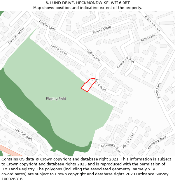 6, LUND DRIVE, HECKMONDWIKE, WF16 0BT: Location map and indicative extent of plot