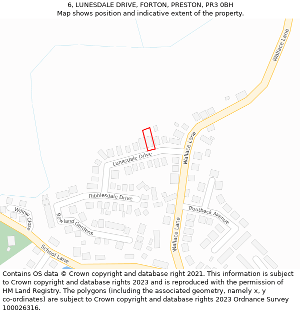 6, LUNESDALE DRIVE, FORTON, PRESTON, PR3 0BH: Location map and indicative extent of plot