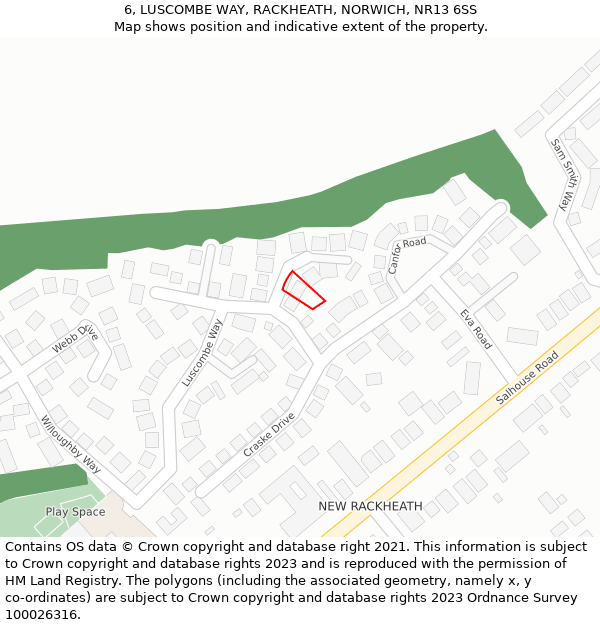 6, LUSCOMBE WAY, RACKHEATH, NORWICH, NR13 6SS: Location map and indicative extent of plot