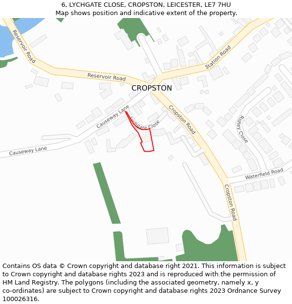 6, LYCHGATE CLOSE, CROPSTON, LEICESTER, LE7 7HU: Location map and indicative extent of plot