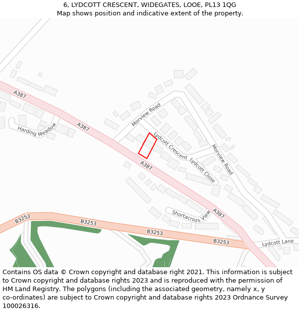 6, LYDCOTT CRESCENT, WIDEGATES, LOOE, PL13 1QG: Location map and indicative extent of plot