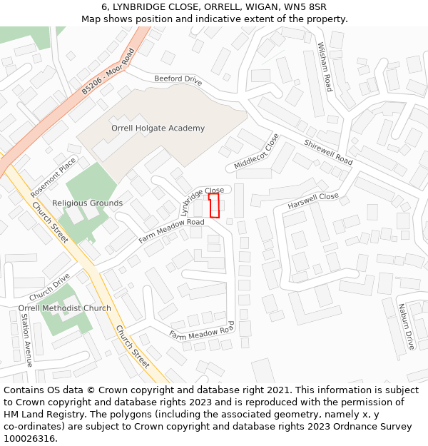 6, LYNBRIDGE CLOSE, ORRELL, WIGAN, WN5 8SR: Location map and indicative extent of plot