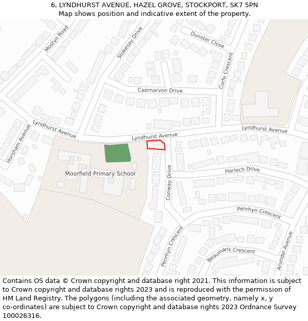 6, LYNDHURST AVENUE, HAZEL GROVE, STOCKPORT, SK7 5PN: Location map and indicative extent of plot