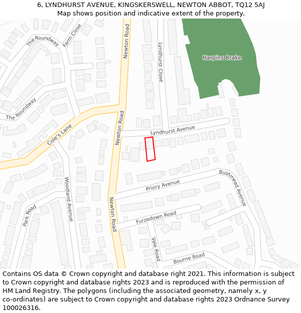 6, LYNDHURST AVENUE, KINGSKERSWELL, NEWTON ABBOT, TQ12 5AJ: Location map and indicative extent of plot