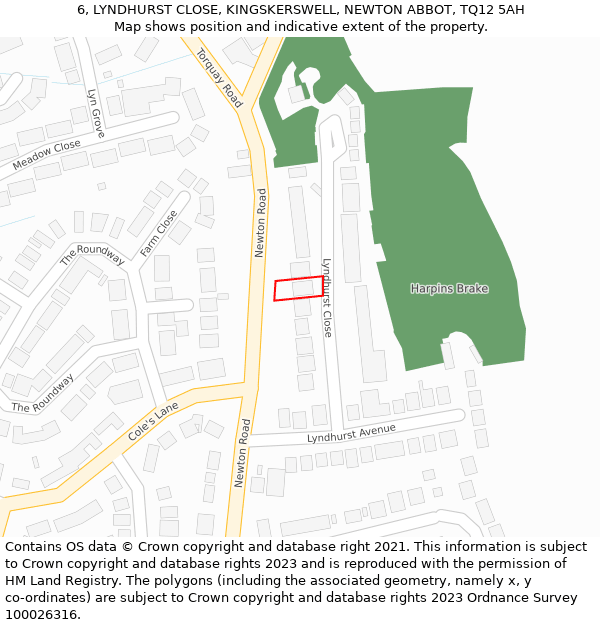 6, LYNDHURST CLOSE, KINGSKERSWELL, NEWTON ABBOT, TQ12 5AH: Location map and indicative extent of plot