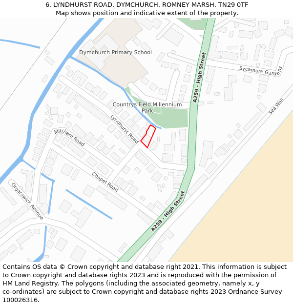 6, LYNDHURST ROAD, DYMCHURCH, ROMNEY MARSH, TN29 0TF: Location map and indicative extent of plot