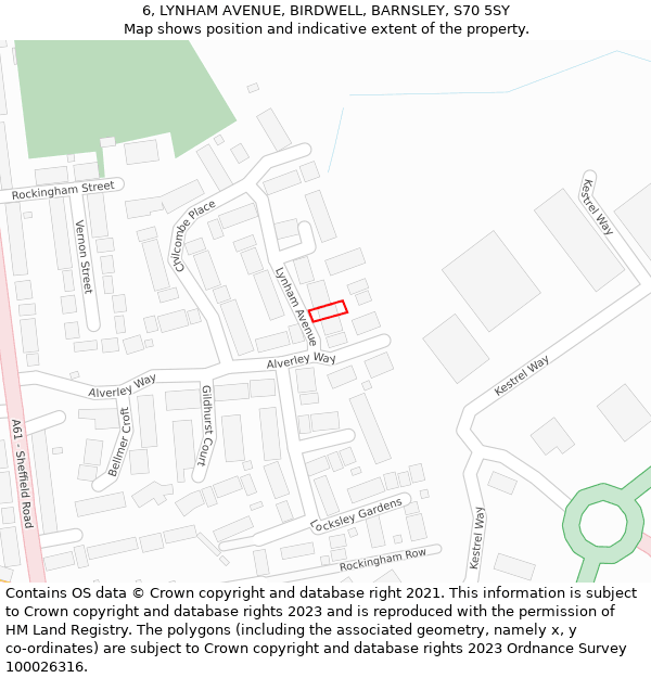 6, LYNHAM AVENUE, BIRDWELL, BARNSLEY, S70 5SY: Location map and indicative extent of plot