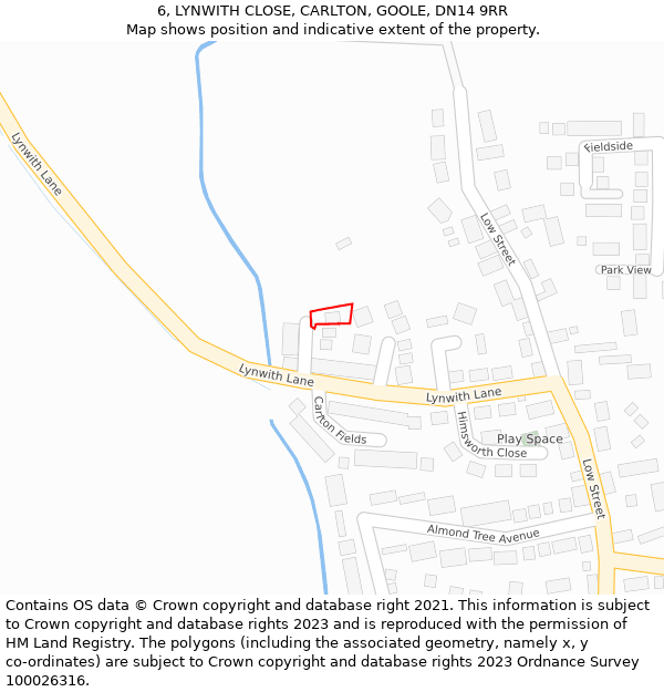 6, LYNWITH CLOSE, CARLTON, GOOLE, DN14 9RR: Location map and indicative extent of plot