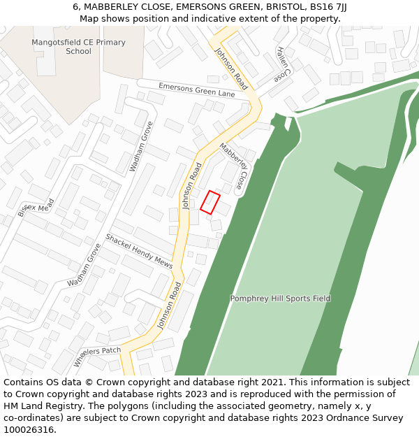6, MABBERLEY CLOSE, EMERSONS GREEN, BRISTOL, BS16 7JJ: Location map and indicative extent of plot
