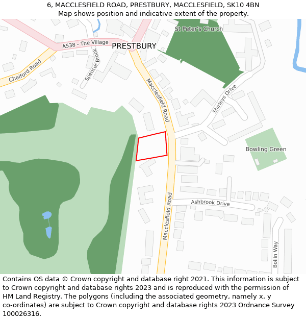 6, MACCLESFIELD ROAD, PRESTBURY, MACCLESFIELD, SK10 4BN: Location map and indicative extent of plot