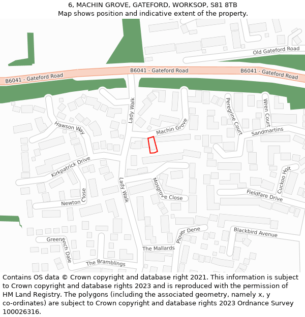 6, MACHIN GROVE, GATEFORD, WORKSOP, S81 8TB: Location map and indicative extent of plot