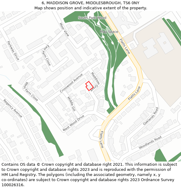 6, MADDISON GROVE, MIDDLESBROUGH, TS6 0NY: Location map and indicative extent of plot