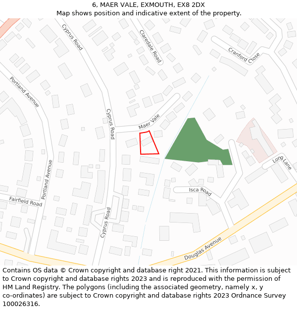 6, MAER VALE, EXMOUTH, EX8 2DX: Location map and indicative extent of plot