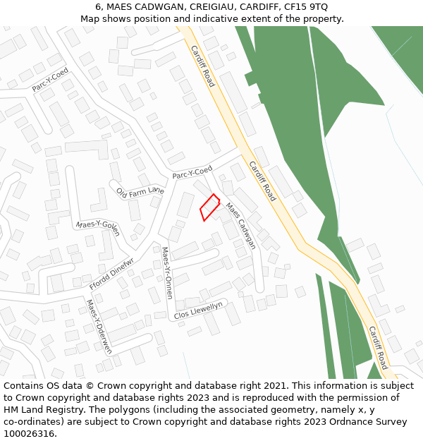 6, MAES CADWGAN, CREIGIAU, CARDIFF, CF15 9TQ: Location map and indicative extent of plot