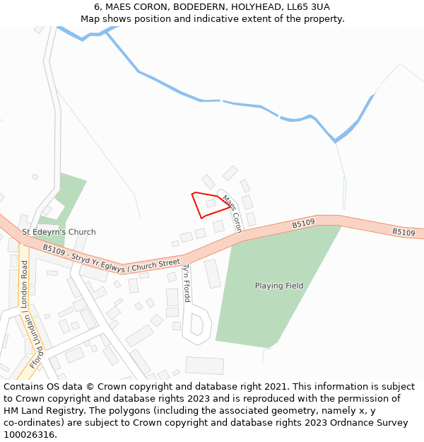 6, MAES CORON, BODEDERN, HOLYHEAD, LL65 3UA: Location map and indicative extent of plot