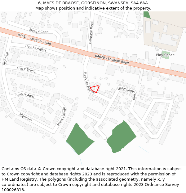 6, MAES DE BRAOSE, GORSEINON, SWANSEA, SA4 6AA: Location map and indicative extent of plot