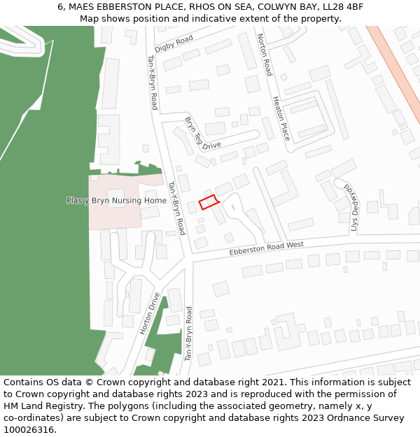 6, MAES EBBERSTON PLACE, RHOS ON SEA, COLWYN BAY, LL28 4BF: Location map and indicative extent of plot