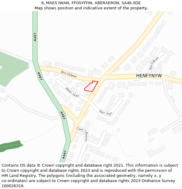 6, MAES IWAN, FFOSYFFIN, ABERAERON, SA46 0DE: Location map and indicative extent of plot