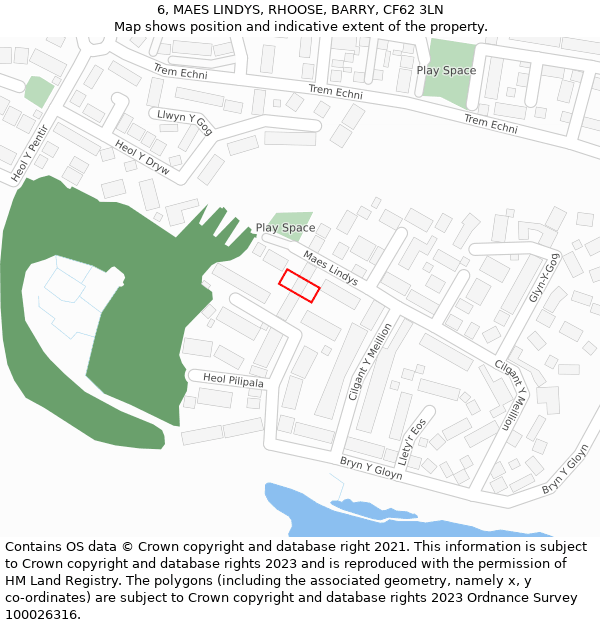 6, MAES LINDYS, RHOOSE, BARRY, CF62 3LN: Location map and indicative extent of plot