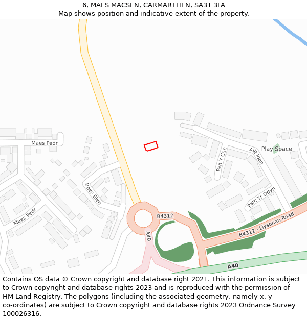 6, MAES MACSEN, CARMARTHEN, SA31 3FA: Location map and indicative extent of plot