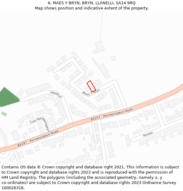 6, MAES Y BRYN, BRYN, LLANELLI, SA14 9RQ: Location map and indicative extent of plot