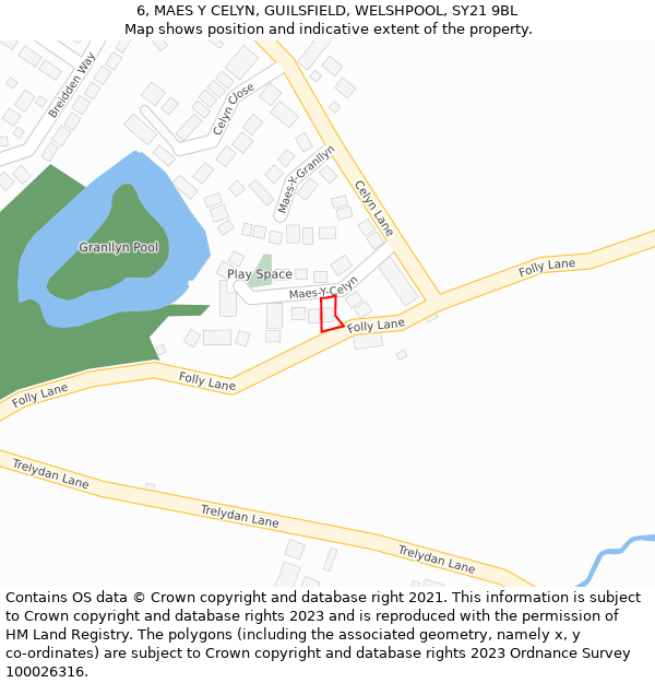 6, MAES Y CELYN, GUILSFIELD, WELSHPOOL, SY21 9BL: Location map and indicative extent of plot