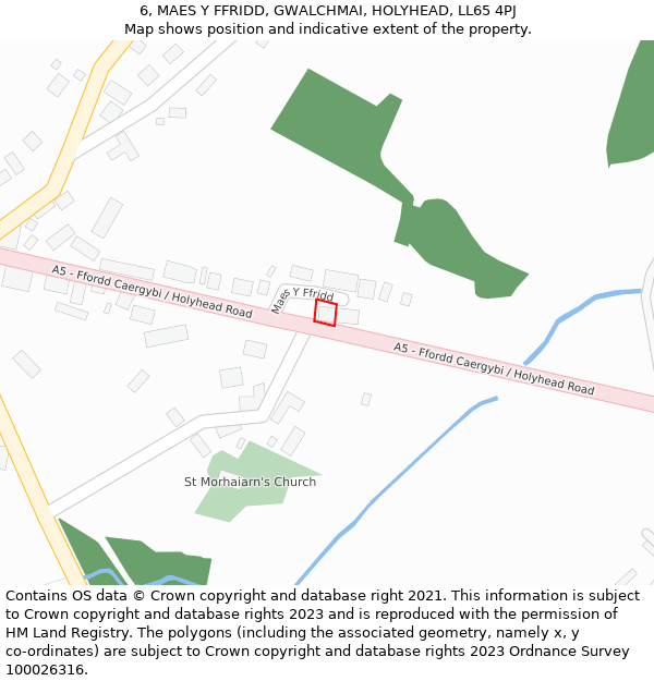 6, MAES Y FFRIDD, GWALCHMAI, HOLYHEAD, LL65 4PJ: Location map and indicative extent of plot