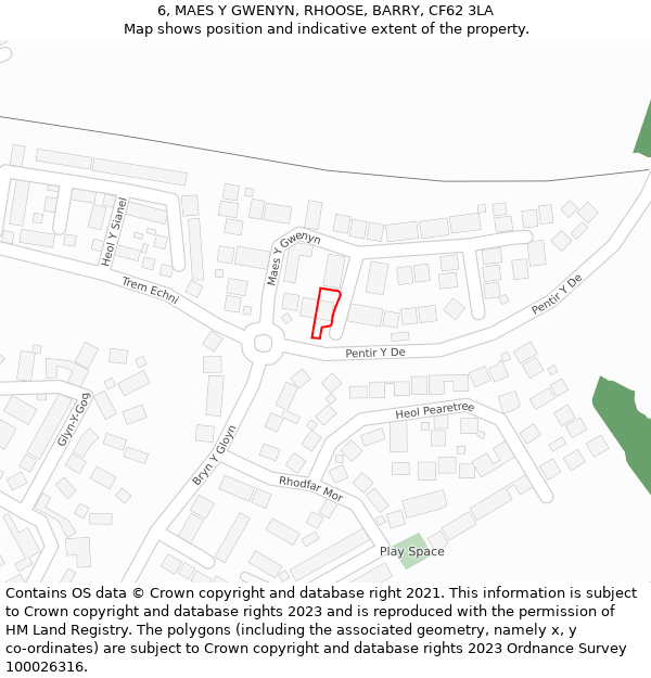 6, MAES Y GWENYN, RHOOSE, BARRY, CF62 3LA: Location map and indicative extent of plot