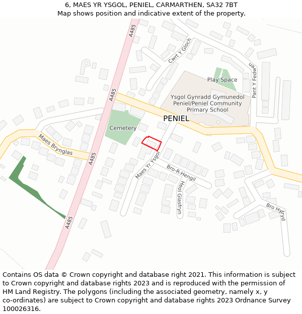 6, MAES YR YSGOL, PENIEL, CARMARTHEN, SA32 7BT: Location map and indicative extent of plot