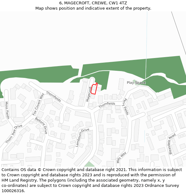 6, MAGECROFT, CREWE, CW1 4TZ: Location map and indicative extent of plot