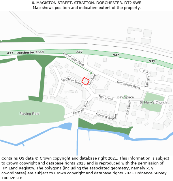 6, MAGISTON STREET, STRATTON, DORCHESTER, DT2 9WB: Location map and indicative extent of plot