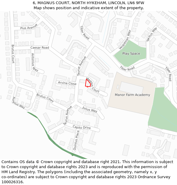 6, MAGNUS COURT, NORTH HYKEHAM, LINCOLN, LN6 9FW: Location map and indicative extent of plot