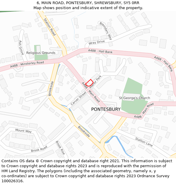 6, MAIN ROAD, PONTESBURY, SHREWSBURY, SY5 0RR: Location map and indicative extent of plot