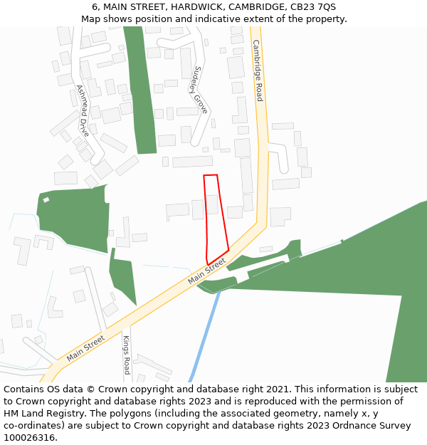 6, MAIN STREET, HARDWICK, CAMBRIDGE, CB23 7QS: Location map and indicative extent of plot