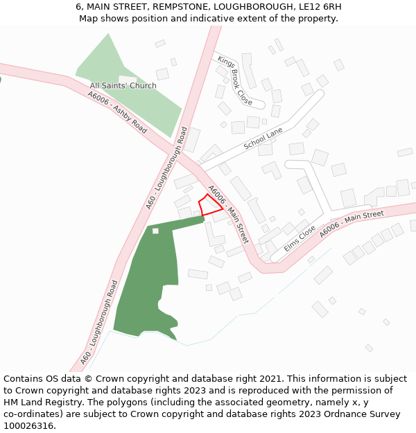 6, MAIN STREET, REMPSTONE, LOUGHBOROUGH, LE12 6RH: Location map and indicative extent of plot