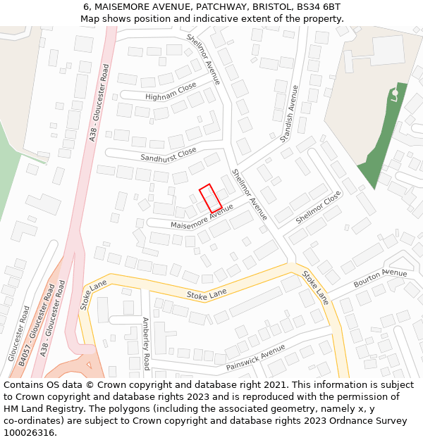 6, MAISEMORE AVENUE, PATCHWAY, BRISTOL, BS34 6BT: Location map and indicative extent of plot