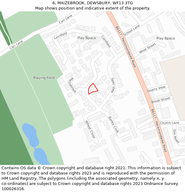 6, MAIZEBROOK, DEWSBURY, WF13 3TG: Location map and indicative extent of plot