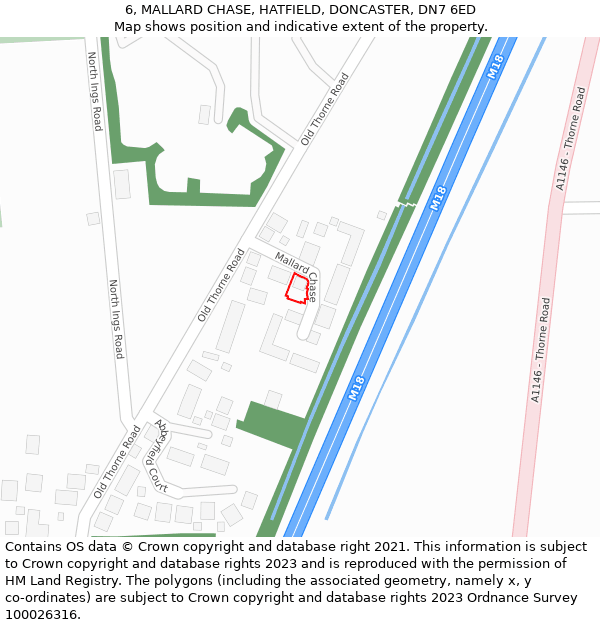 6, MALLARD CHASE, HATFIELD, DONCASTER, DN7 6ED: Location map and indicative extent of plot