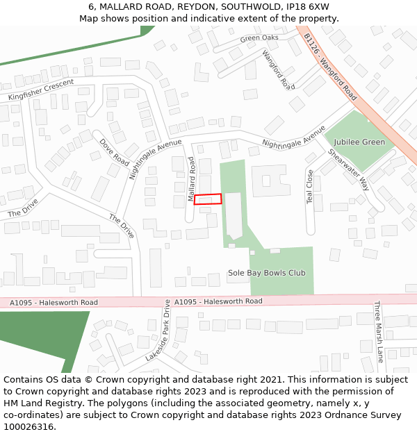 6, MALLARD ROAD, REYDON, SOUTHWOLD, IP18 6XW: Location map and indicative extent of plot