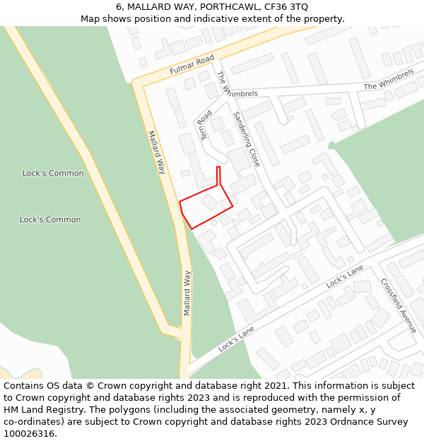 6, MALLARD WAY, PORTHCAWL, CF36 3TQ: Location map and indicative extent of plot